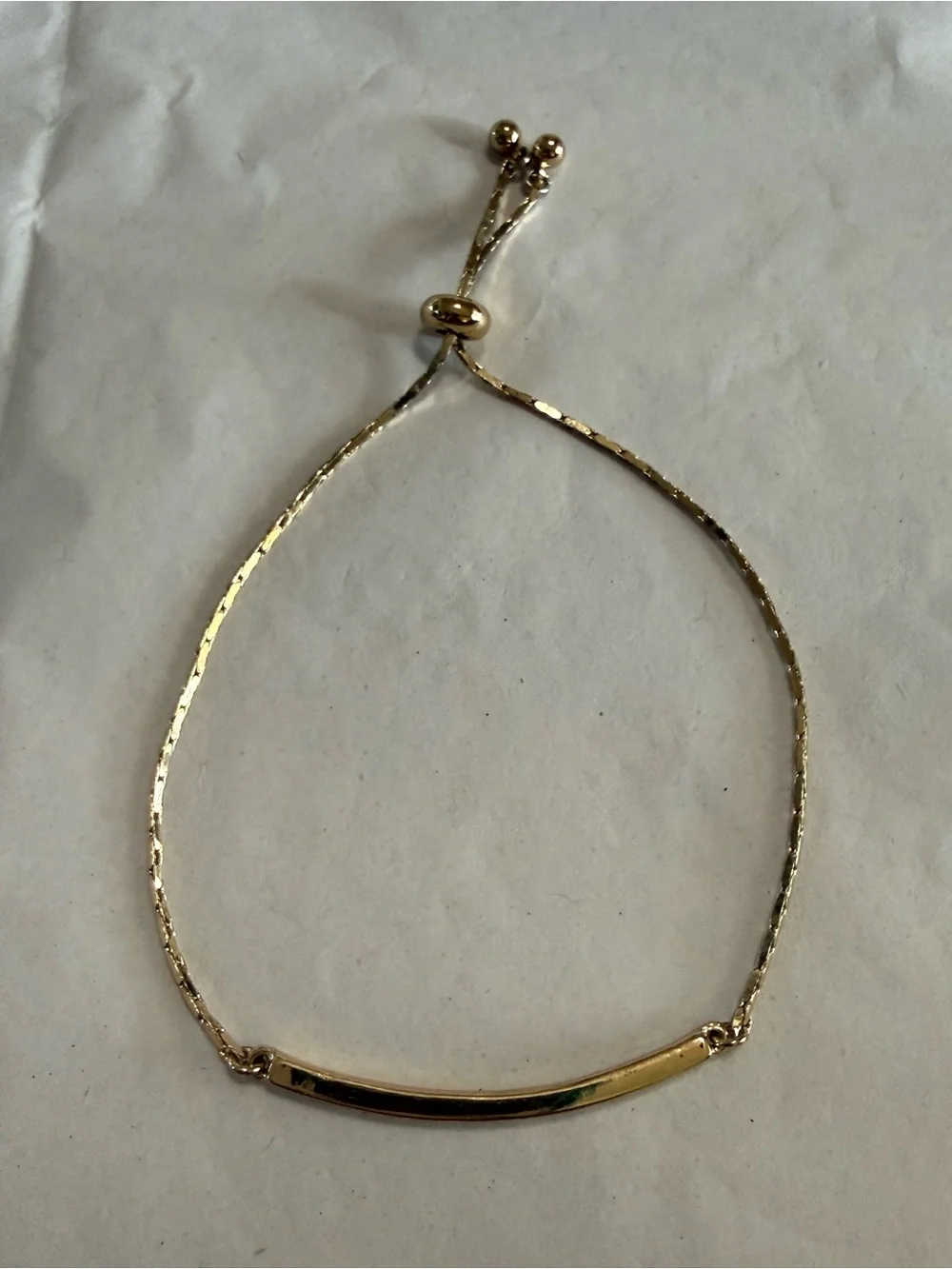 Dainty Lariat Adjustable Gold Tone Bar Slider Bracelet with Small Rhinestones
